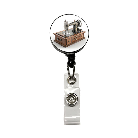 Retro Classic Sewing Machine Retractable ID Key Card Name Tag Badge Holder with Clip