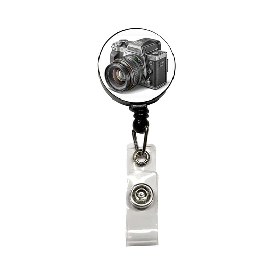 Retro Medium Format Photography Camera Retractable ID Key Card Name Tag Badge Holder with Clip