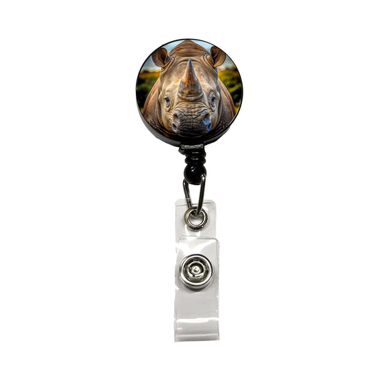 Rhinoceros Face Retractable ID Key Card Name Tag Badge Holder with Clip