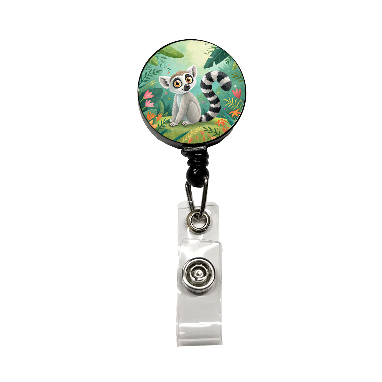 Ring-Tailed Lemur Children's Illustration Style Retractable ID Key Card Name Tag Badge Holder with Clip