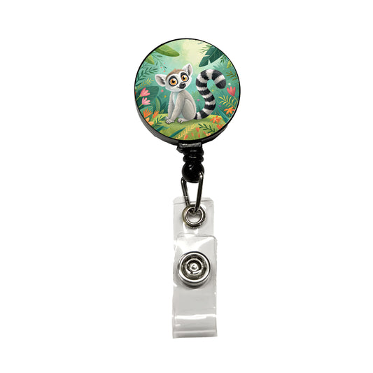 Ring-Tailed Lemur Children's Illustration Style Retractable ID Key Card Name Tag Badge Holder with Clip