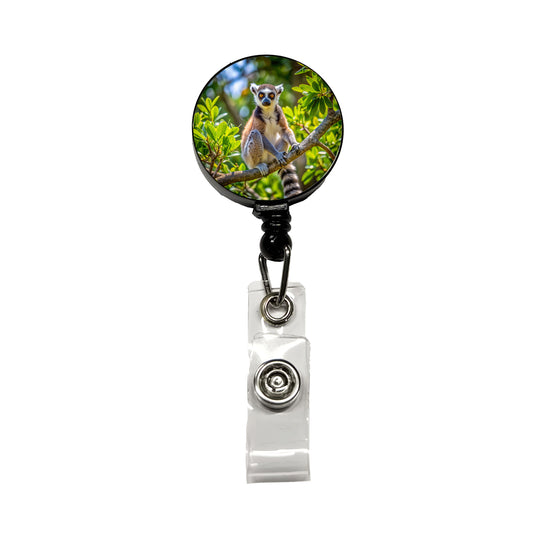 Ring-Tailed Lemur In Tree Retractable ID Key Card Name Tag Badge Holder with Clip