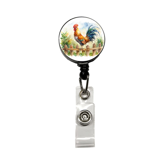 Rooster On Fence Watercolor Retractable ID Key Card Name Tag Badge Holder with Clip