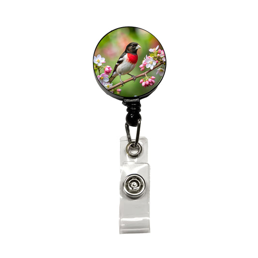 Rose Breasted Grosbeak Backyard Bird Retractable ID Key Card Name Tag Badge Holder with Clip