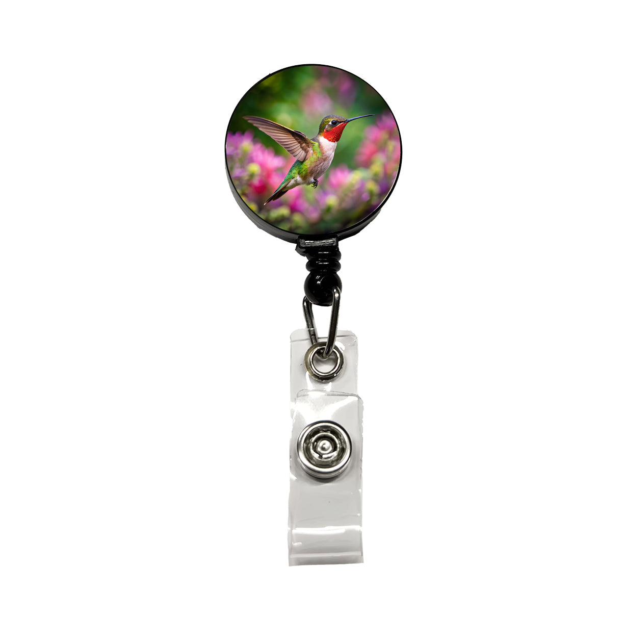 Ruby Throated Hummingbird Flying Backyard Bird Retractable ID Key Card Name Tag Badge Holder with Clip