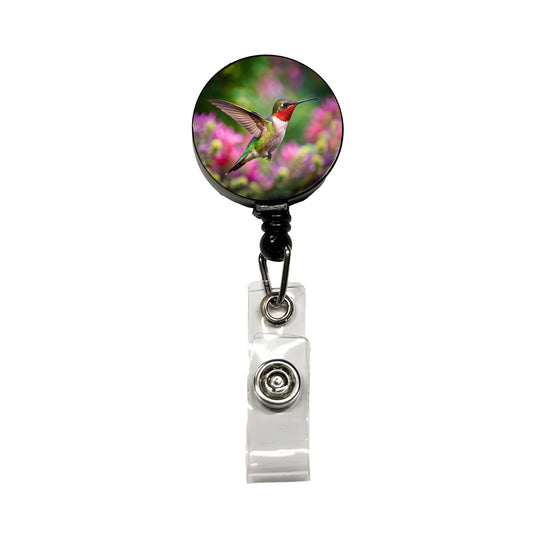 Ruby Throated Hummingbird Flying Backyard Bird Retractable ID Key Card Name Tag Badge Holder with Clip