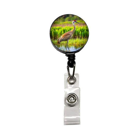 Sandhill Crane Retractable ID Key Card Name Tag Badge Holder with Clip