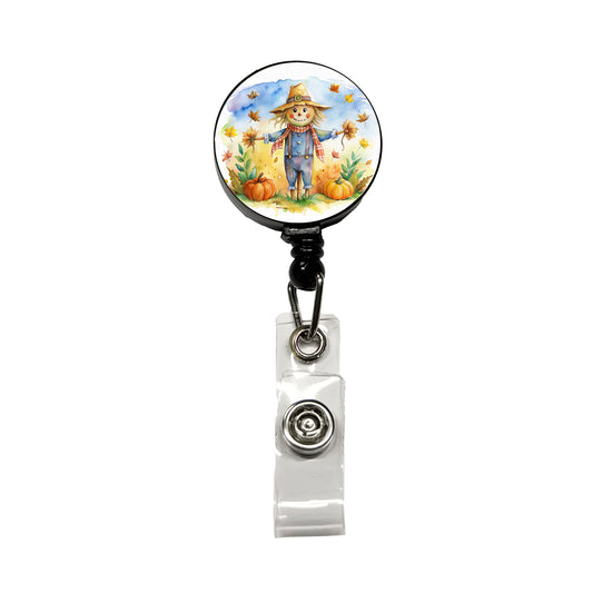 Scarecrow and Pumpkins Fall Watercolor Retractable ID Key Card Name Tag Badge Holder with Clip