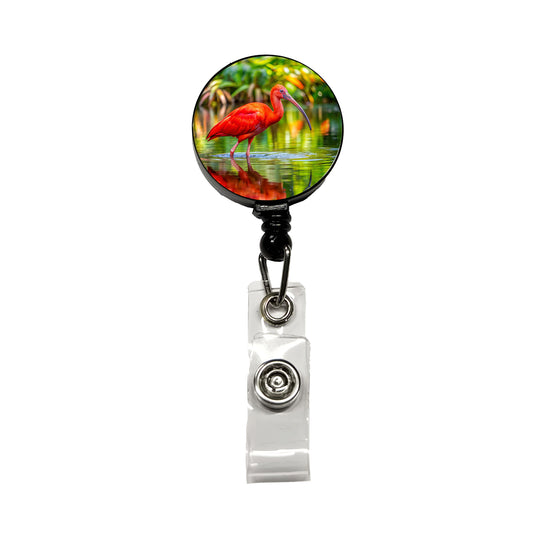 Scarlet Red Ibis Tropical Bird Retractable ID Key Card Name Tag Badge Holder with Clip