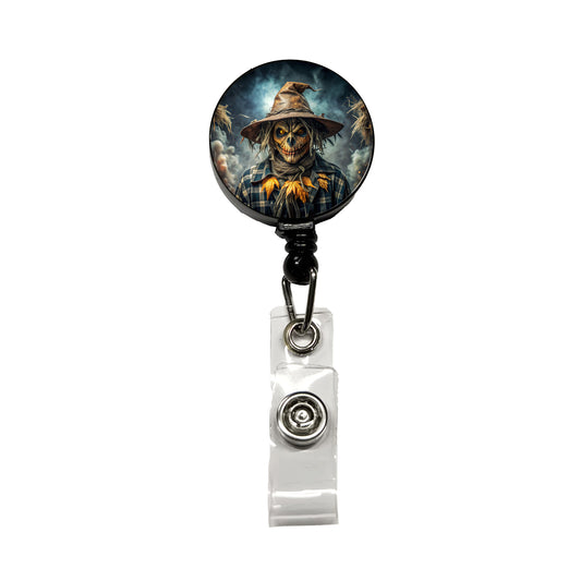 Scary Evil Scarecrow Black Watercolor Retractable ID Key Card Name Tag Badge Holder with Clip