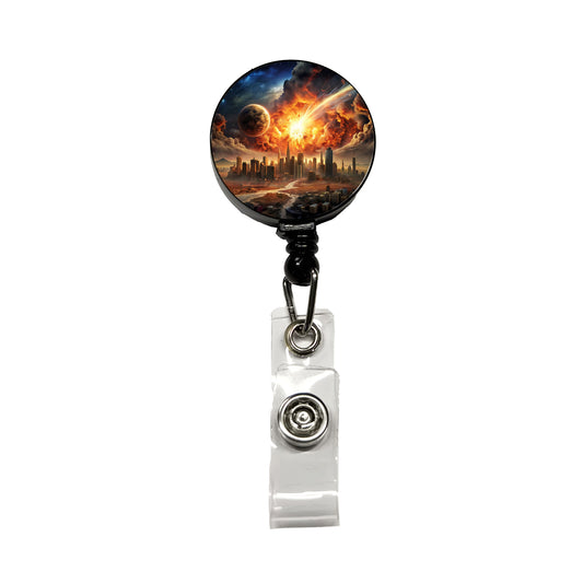 Sci-fi Doomsday End of the World Explosion Retractable ID Key Card Name Tag Badge Holder with Clip