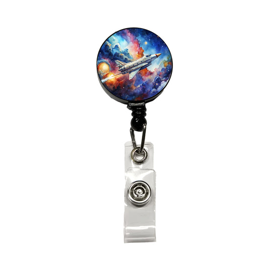 Sci-fi Military Transport Spaceship Watercolor Retractable ID Key Card Name Tag Badge Holder with Clip