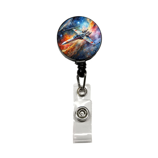 Sci-fi Space Starfighter Retractable ID Key Card Name Tag Badge Holder with Clip