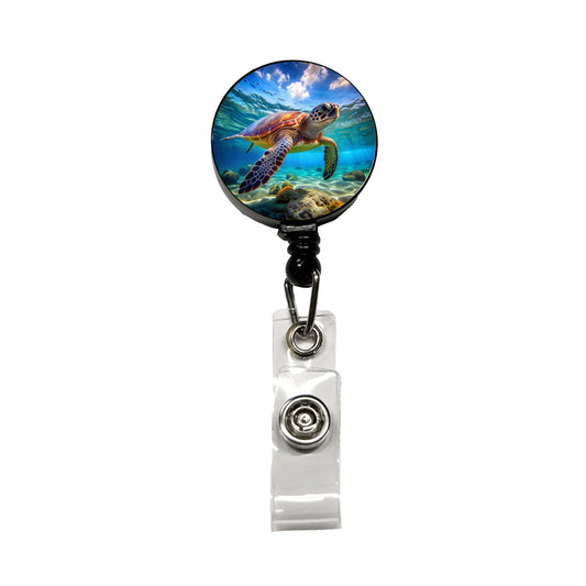 Sea Turtle Retractable ID Key Card Name Tag Badge Holder with Clip