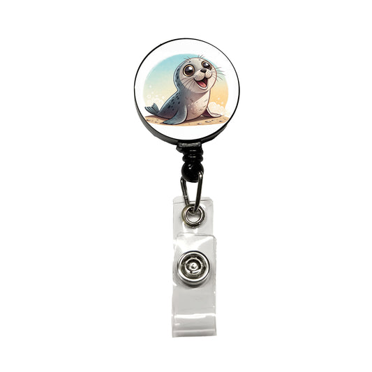 Seal Children's Illustration Style Retractable ID Key Card Name Tag Badge Holder with Clip