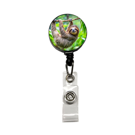Sloth Hanging From Branch Retractable ID Key Card Name Tag Badge Holder with Clip