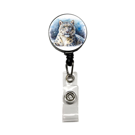 Snow Leopard Watercolor Retractable ID Key Card Name Tag Badge Holder with Clip