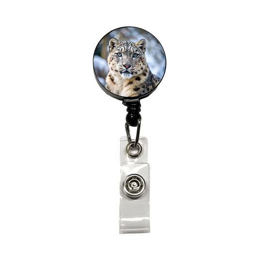 Snow Leopard Retractable ID Key Card Name Tag Badge Holder with Clip
