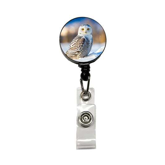 Snowy Owl Raptor Bird Of Prey Retractable ID Key Card Name Tag Badge Holder with Clip