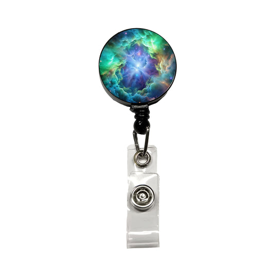 Space Galaxy Nebula Blue Purple Green Retractable ID Key Card Name Tag Badge Holder with Clip