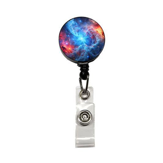 Space Galaxy Nebula Blue Red Retractable ID Key Card Name Tag Badge Holder with Clip