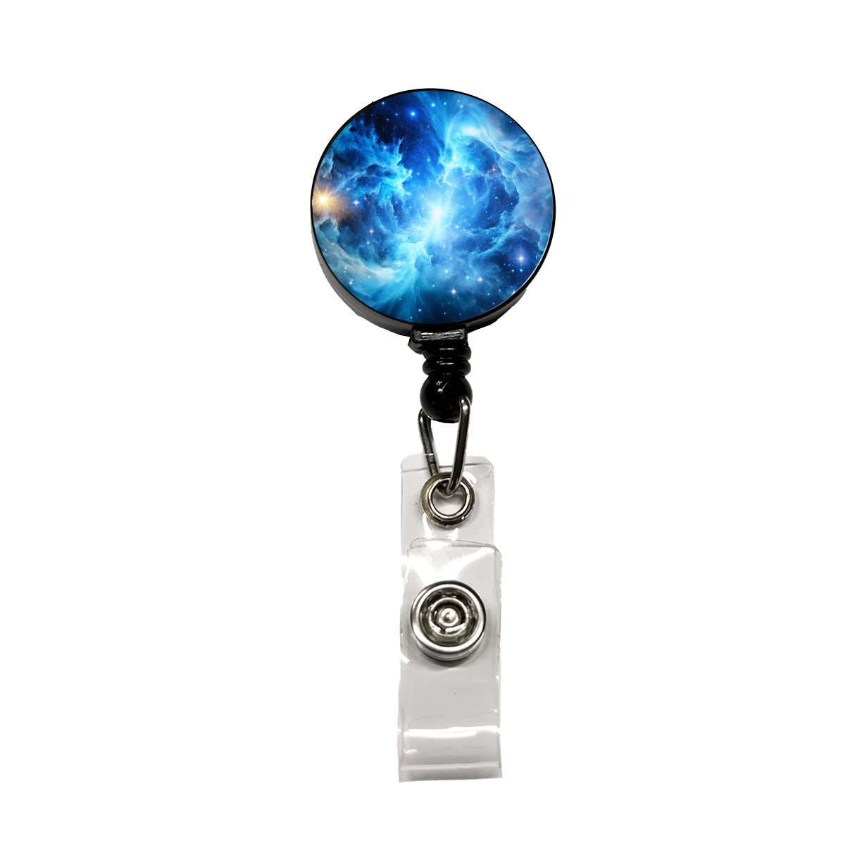 Space Galaxy Nebula Blue White Retractable ID Key Card Name Tag Badge Holder with Clip