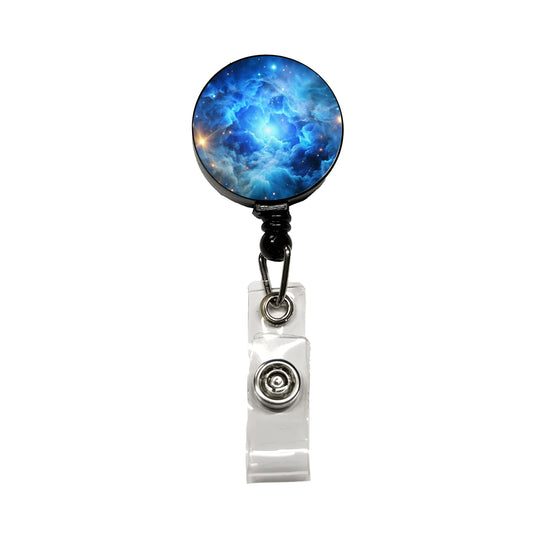 Space Galaxy Nebula Blue Retractable ID Key Card Name Tag Badge Holder with Clip