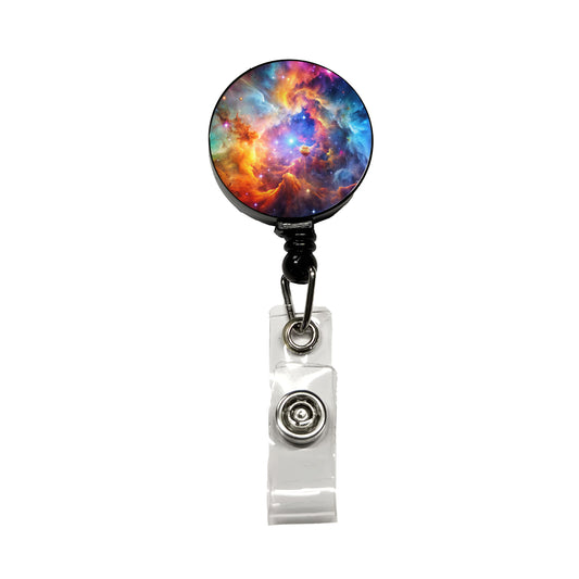 Space Galaxy Nebula Colorful Rainbow Retractable ID Key Card Name Tag Badge Holder with Clip
