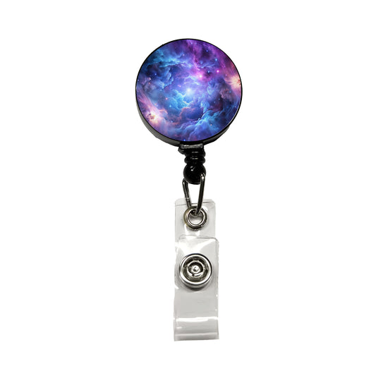 Space Galaxy Nebula Purple Blue Retractable ID Key Card Name Tag Badge Holder with Clip