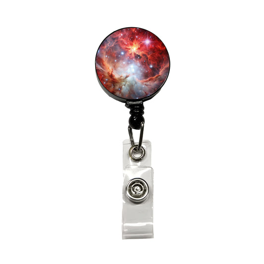 Space Galaxy Nebula Red White Retractable ID Key Card Name Tag Badge Holder with Clip