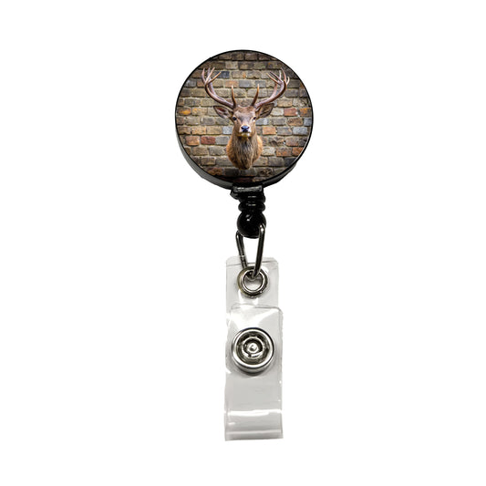 Stag's Head Mounted To Wall Retractable ID Key Card Name Tag Badge Holder with Clip