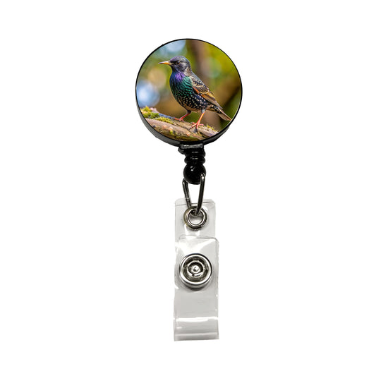 Starling Backyard Bird Retractable ID Key Card Name Tag Badge Holder with Clip