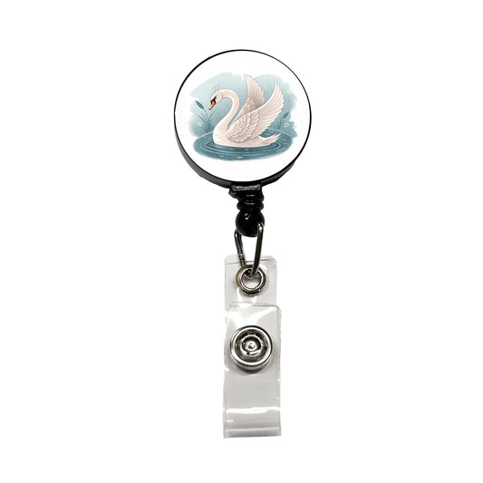 Swan Children's Illustration Style Retractable ID Key Card Name Tag Badge Holder with Clip