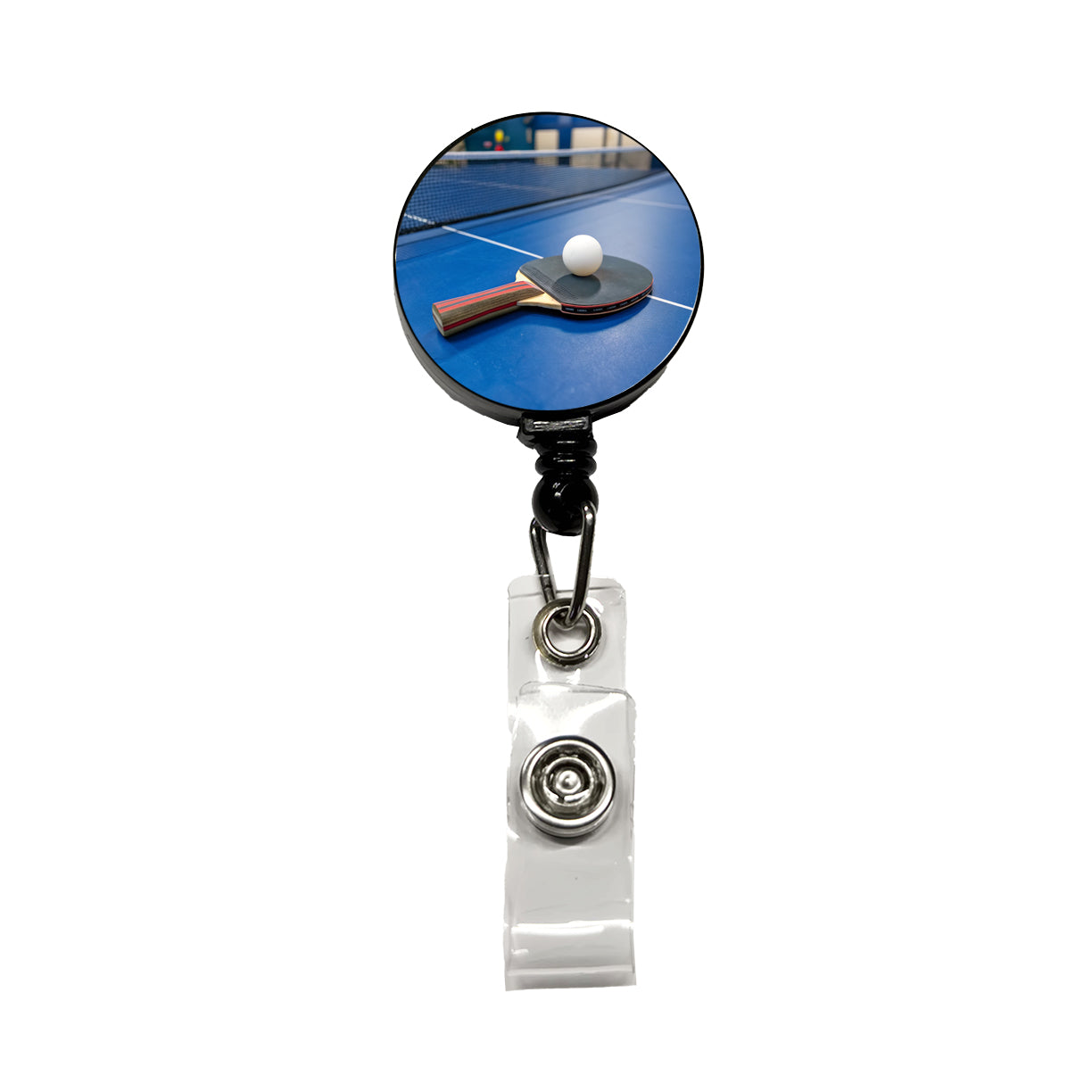 Table Tennis Ping Pong Paddle and Ball on Table Retractable ID Key Card Name Tag Badge Holder with Clip