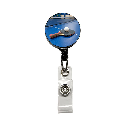 Table Tennis Ping Pong Paddle and Ball on Table Retractable ID Key Card Name Tag Badge Holder with Clip