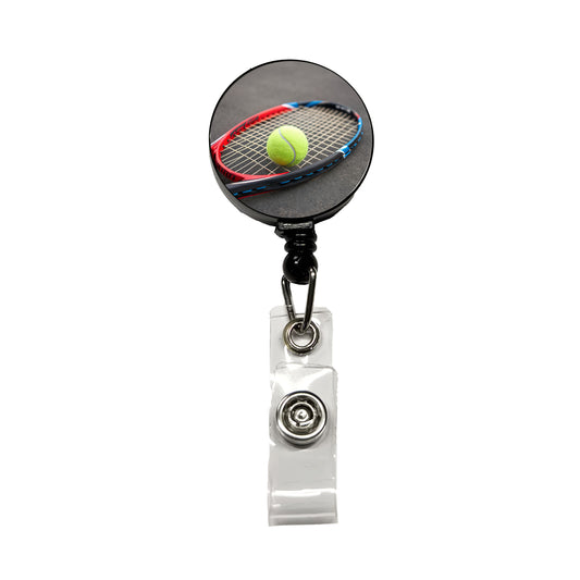Tennis Racket and Ball Close-up Retractable ID Key Card Name Tag Badge Holder with Clip