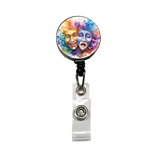 Theater Drama Masks Watercolor Retractable ID Key Card Name Tag Badge Holder with Clip