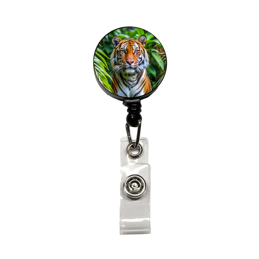 Tiger In The Jungle Retractable ID Key Card Name Tag Badge Holder with Clip