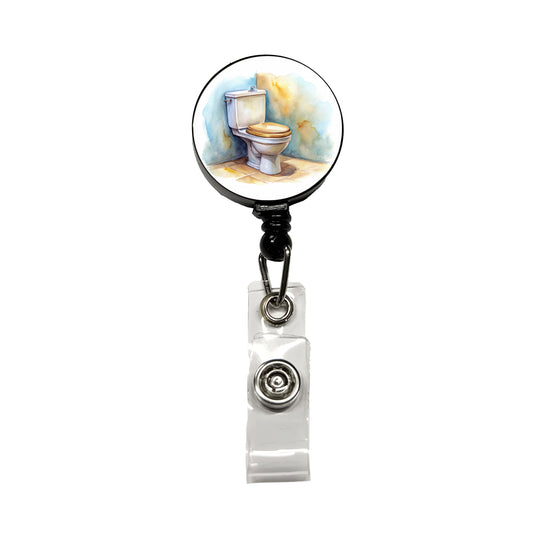 Toilet Watercolor Retractable ID Key Card Name Tag Badge Holder with Clip