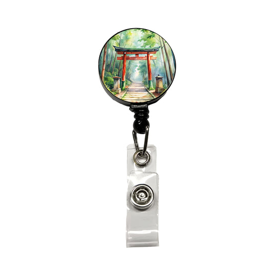Torii Gate Leading To Forest Shrine Watercolor Retractable ID Key Card Name Tag Badge Holder with Clip