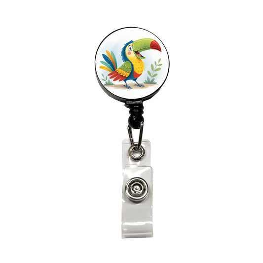 Toucan Bird Children's Illustration Style Retractable ID Key Card Name Tag Badge Holder with Clip