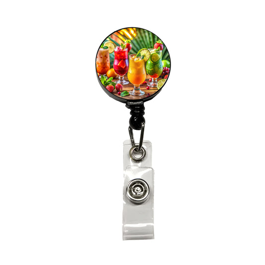 Tropical Colorful Fruity Drinks Retractable ID Key Card Name Tag Badge Holder with Clip