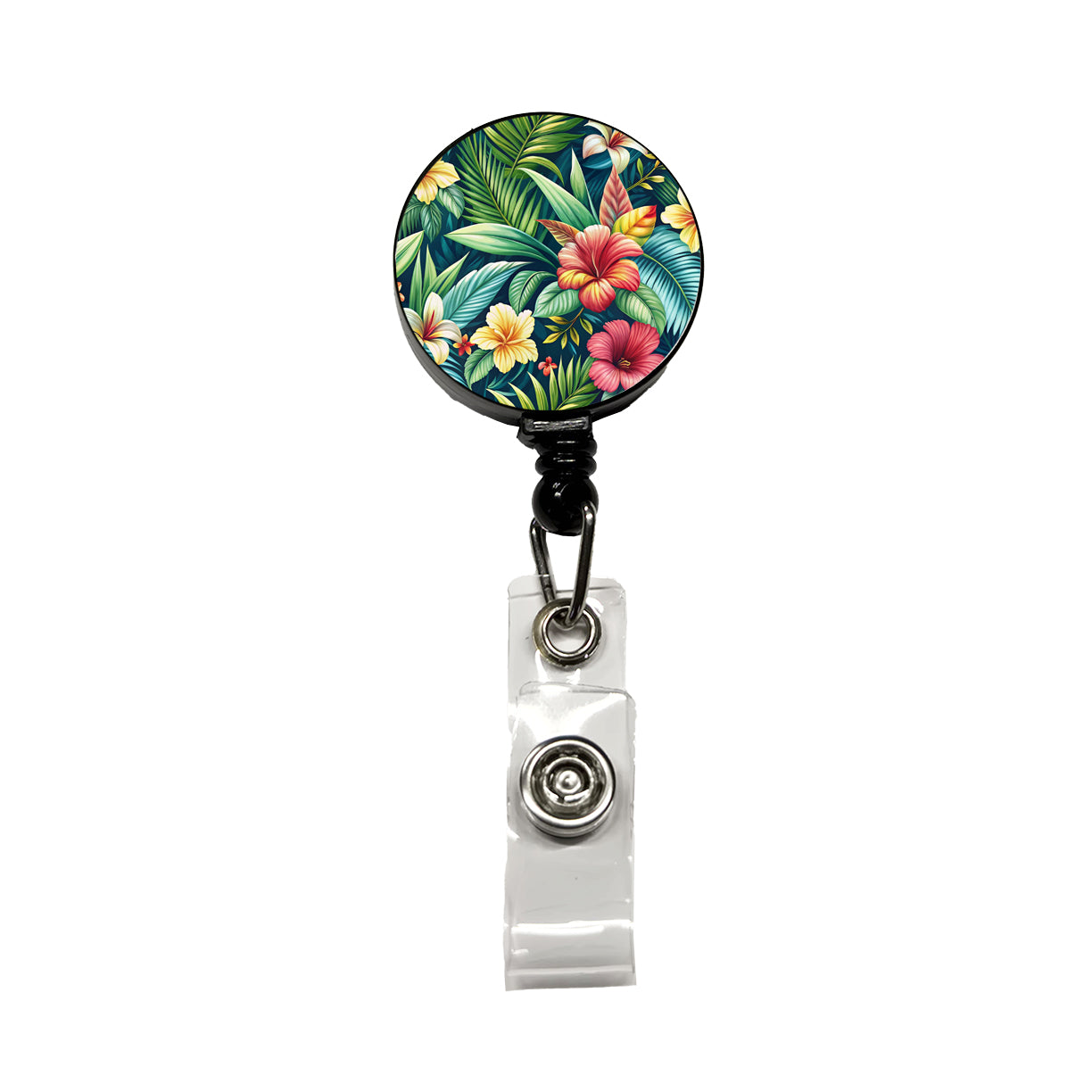 Tropical Hibiscus Pastel Floral Pattern Retractable ID Key Card Name Tag Badge Holder with Clip