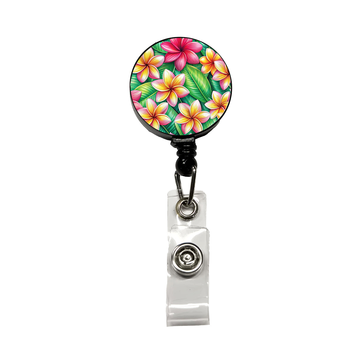 Tropical Plumeria Floral Pattern Retractable ID Key Card Name Tag Badge Holder with Clip