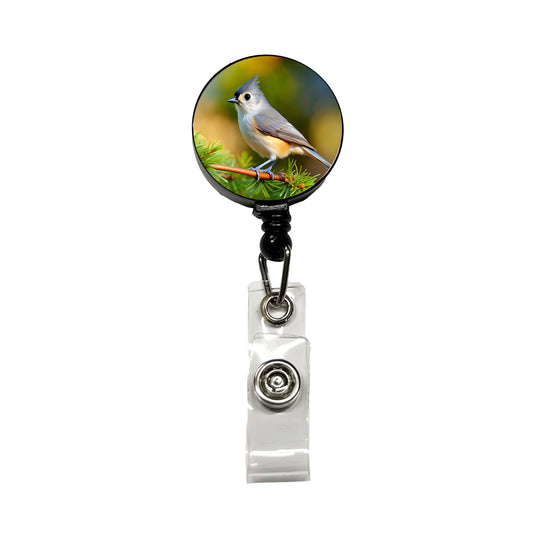 Tufted Titmouse Backyard Bird Retractable ID Key Card Name Tag Badge Holder with Clip