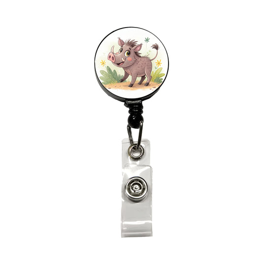 Warthog Children's Illustration Style Retractable ID Key Card Name Tag Badge Holder with Clip