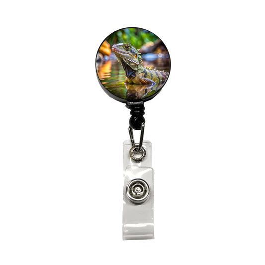 Water Dragon Lizard Reptile Retractable ID Key Card Name Tag Badge Holder with Clip