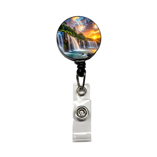 Waterfalls At Sunset Retractable ID Key Card Name Tag Badge Holder with Clip