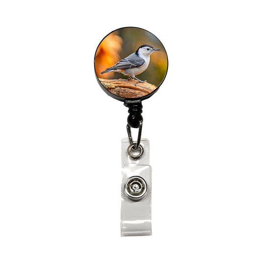 White Breasted Nuthatch Backyard Bird Retractable ID Key Card Name Tag Badge Holder with Clip