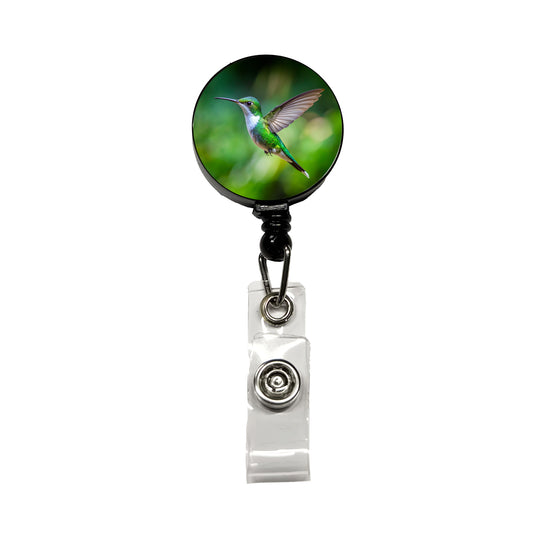 White Chested Emerald Hummingbird Backyard Bird Retractable ID Key Card Name Tag Badge Holder with Clip